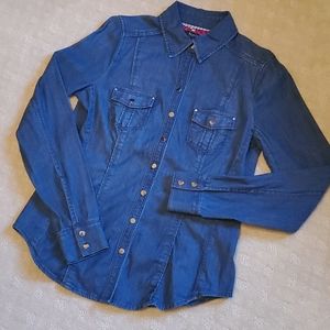 White House Black Market Denim Button-Up Shirt EUC